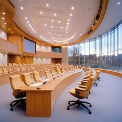Debating Chamber of Scottish Parliament in Edinburgh, Scotland, UK Interior
