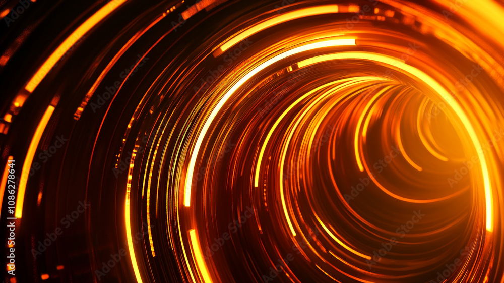 Poster swirling patterns of orange light resembling a dynamic vortex captured in motion