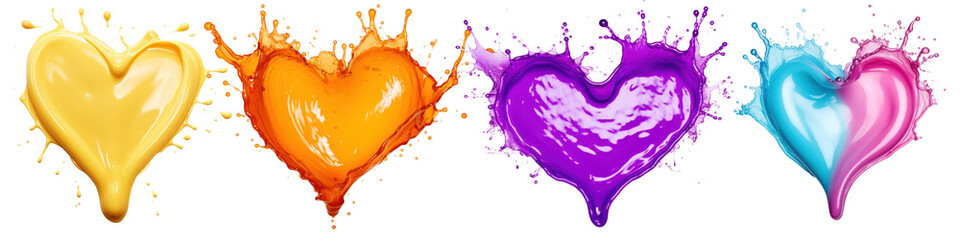 Abstract heart shaped splashing png cut out element set