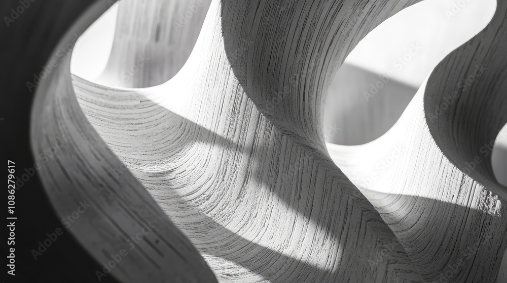 Poster close-up of a sculptural architectural model, focusing on its unique features and the interplay of l