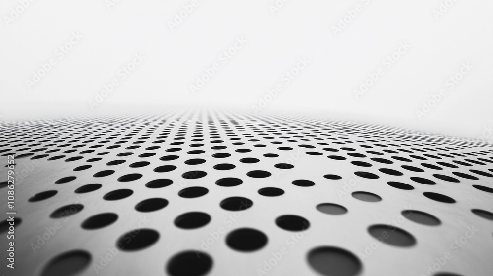 Poster close-up of a perforated metal surface with geometric patterns in a minimalist style