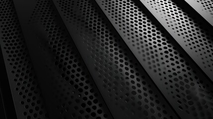Black metallic abstract perforated steel mesh background for cool banner, AI generated image