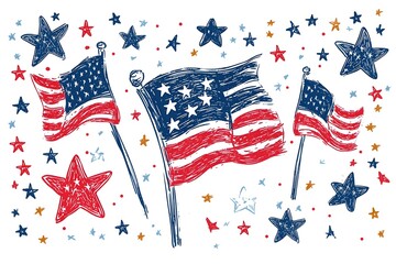 Obraz premium 4th of July, Independence day - greeting design with USA patriotic colors firework burst rays. july, freedom, red, flag, patriotism, illustration, day, blue, design, background, event, poster,