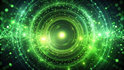 Rotating abstract energetic green glowing particle nucleus showcase background, Biofuel
