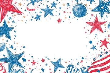 Fototapeta premium july, freedom, red, flag, patriotism, illustration, day, blue, design, background, event, poster, vector, anniversary, star, holiday, symbol, america, american, fourth, independence, national, sign, f