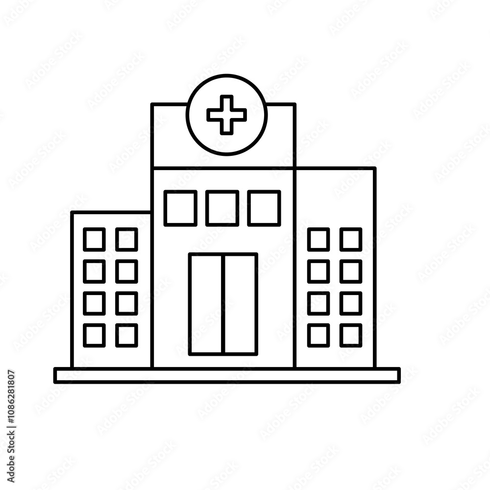 Poster hospital building vector icon. simple black linear illustration for web and app..eps