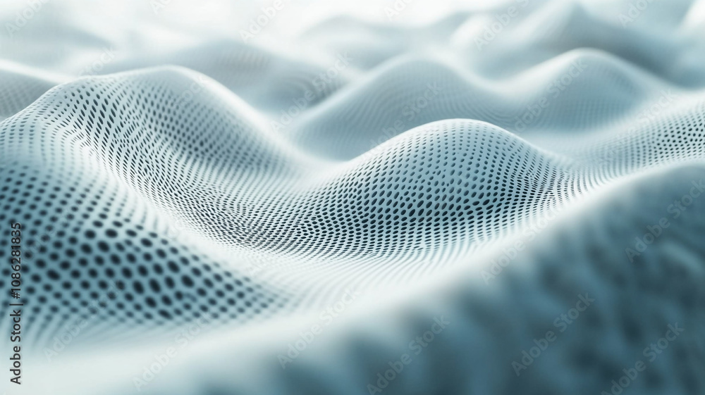 Poster soft white mesh fabric waves creating a calming texture in bright natural light