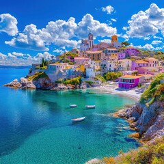 Colorful Medieval Village of Castelsardo, Sardinia, Italy - Panoramic View near Sassari