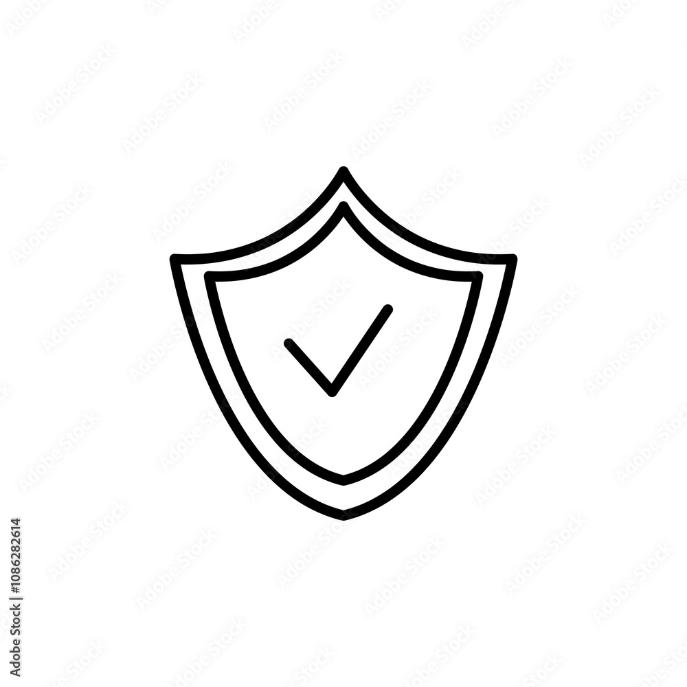 Poster shield with check mark line icon, simple flat black trendy style illustration for web and app..eps