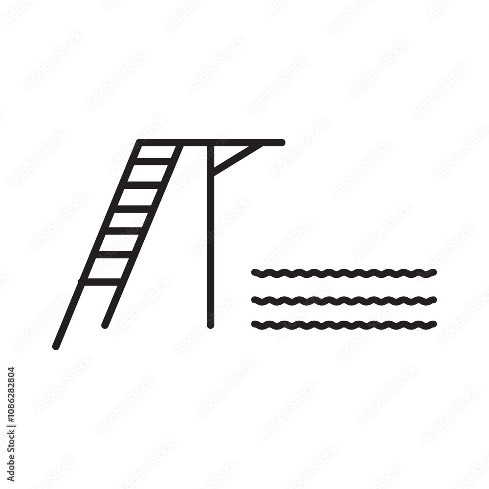 Poster swimming pool jump board line icon. jump board outline simple illustration for web and app..eps