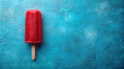 Vibrant red popsicle on blue textured background with cool, frosty appearance , popsicle, vibrant, red, blue, textured, background