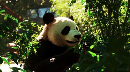 Obraz premium Panda Enjoying Bamboo Lunch