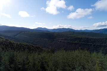 Obraz premium Scenic Forested Hills Under a Bright Blue Sky