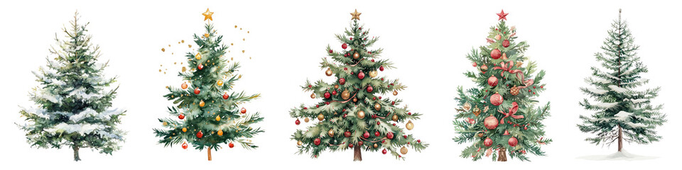 Christmas tree watercolor png cut out element set