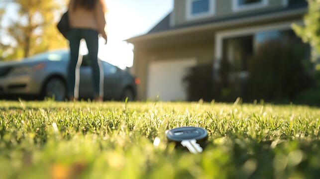 lost car key lying in the yard in front of the house