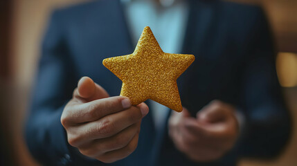 Photo - Businessman Holding Golden Star, Customer Experience Concept
