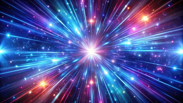 Cosmic hyperspace background with neon glowing abstract rays and stars in motion, , Speed of light, stars, neon, abstract, glowing