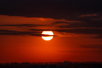 glowing fiery sunset, symbol for climate change and global warming