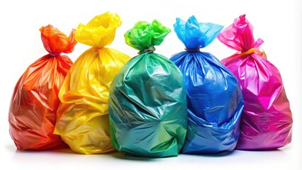 Colorful plastic trash bags isolated on background, plastic, colorful, trash bags, isolated,waste, garbage, disposal