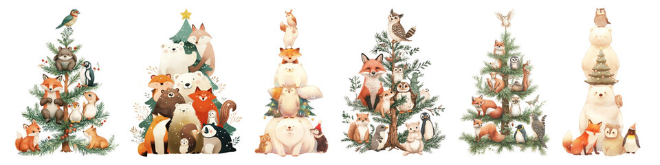 Obraz premium Christmas tree png cut out element set