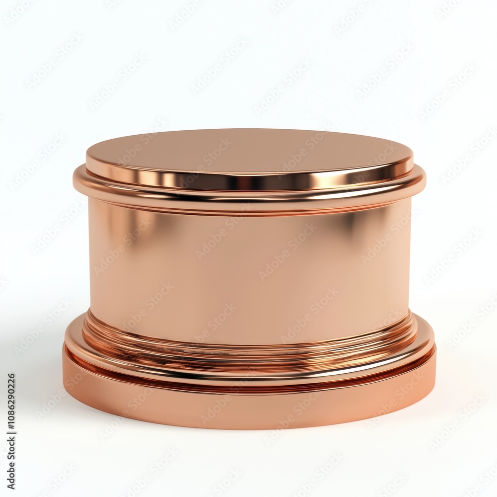 Poster 3d elegant reflective copper display pedestal with rounded edges and smooth surfaces for showcasing 