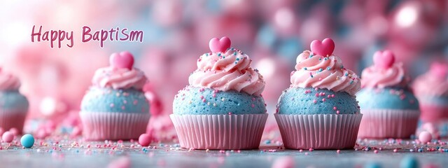 Celebratory banner: Happy Baptism greeting, heartfelt wishes, blessings on special occasion, sacred milestone with joy, reverence for newly baptized, highlighting a cherished momen