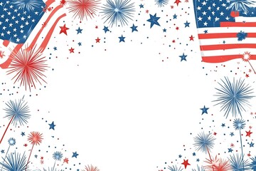 Fototapeta premium 4th of July, Independence day - greeting design with USA patriotic colors firework burst rays. july, freedom, red, flag, patriotism, illustration, day, blue, design, background, event, poster,