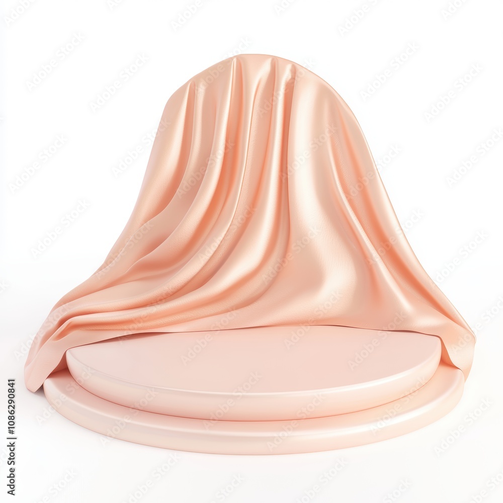 Poster 3d elegant draped fabric on soft circular platform for studio photography and display, perfect for s
