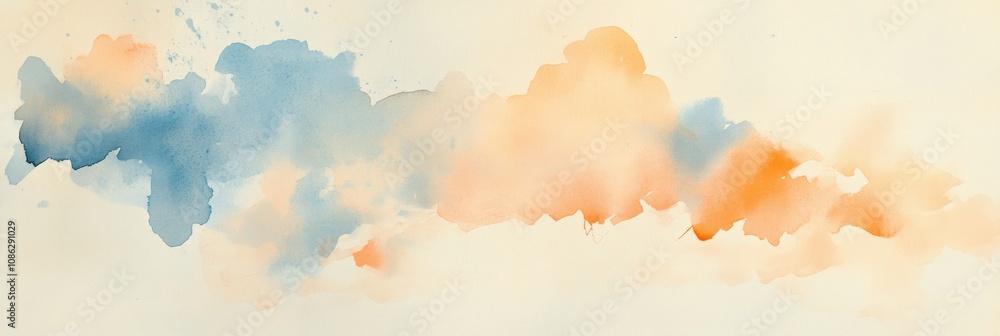 Poster delicate watercolor strokes blend soft blue and orange hues to create an abstract depiction of cloud