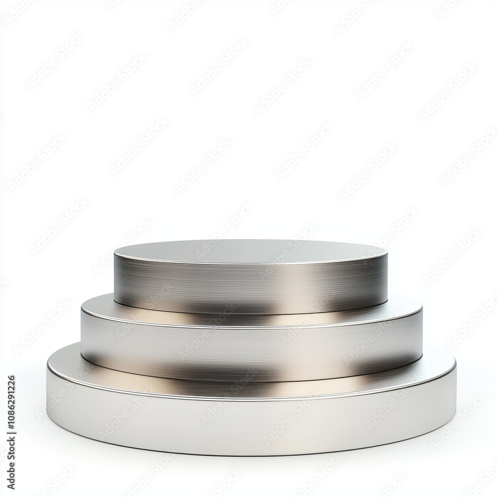 Poster 3D Modern Metallic Display Pedestals with a Sleek Finish for Showcasing Products in a Minimalist Style for Photography and Design Use Cases