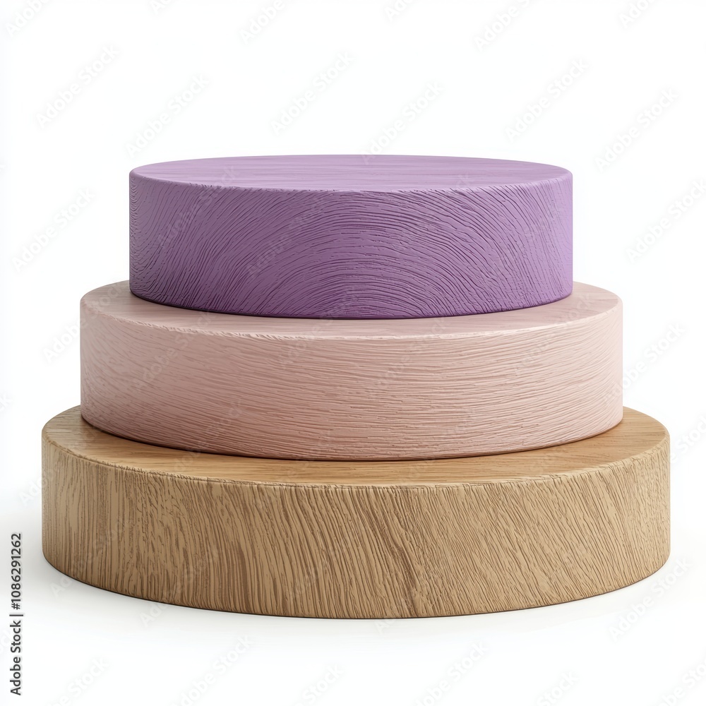 Poster 3d three stylish display stands in soft colors for product presentation, featuring textured surfaces