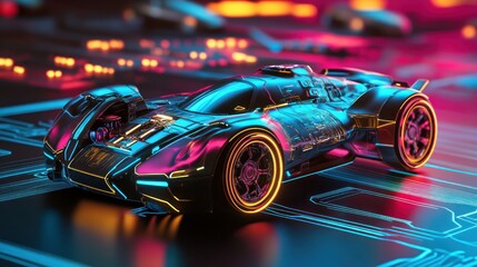 Futuristic Sports Car with Neon Lights