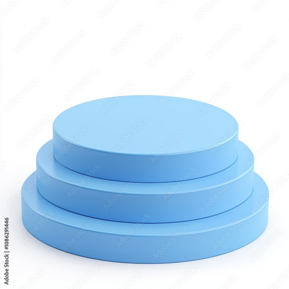 Aufkleber 3d blurred view of three circular blue platforms stacked together in varying heights on a white back