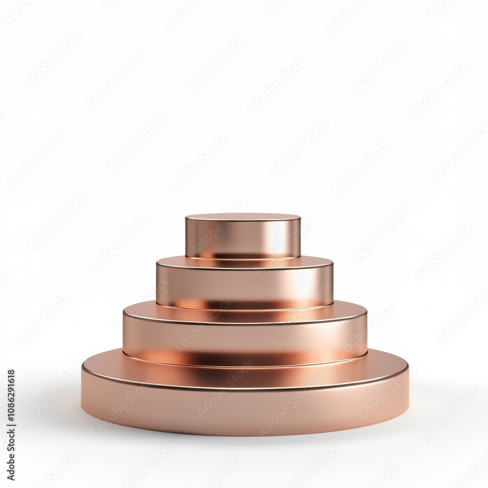 Poster 3d elegant display of rising copper circles creating a modern geometric structure on a minimalist wh