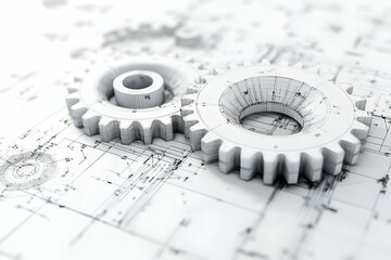 3D Illustration Gears Blueprint Engineering Design