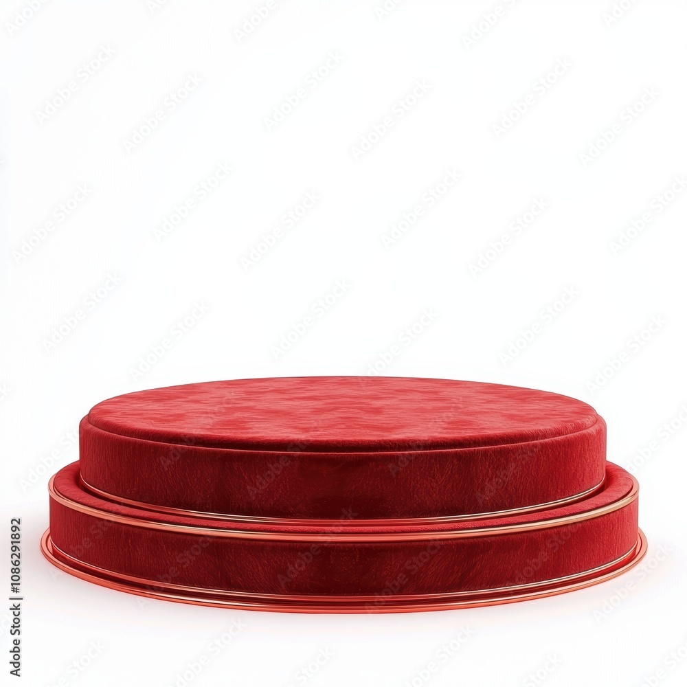 Poster 3d elegant red circular display stand with soft velvet texture against a white background perfect fo