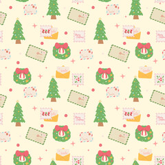 Festive holiday pattern with Christmas icons. Vector illustrations.