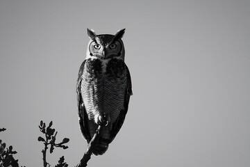 Majestic Owl Perched in Monochrome Serenity
