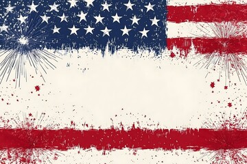 4th of July, Independence day - greeting design with USA patriotic colors firework burst rays. july, freedom, red, flag, patriotism, illustration, day, blue, design, background, event, poster,