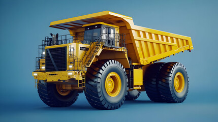 Obraz premium 3D Yellow Mining Truck Illustration on Blue