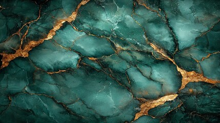 Abstract teal and gold marble texture with a glossy finish for design purposes.