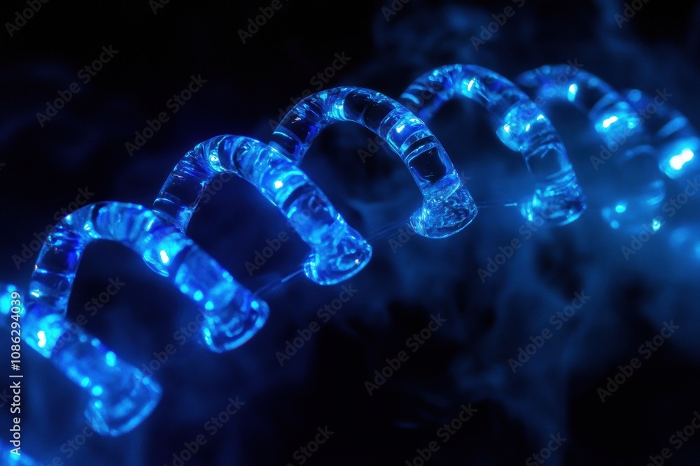 Aufkleber a glowing blue dna helix spirals elegantly, highlighting the intricate structure of genetic material