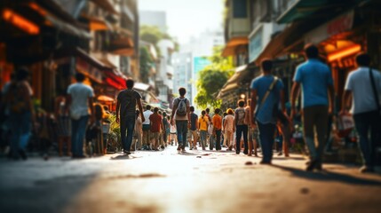 Blurred background of a bustling street scene