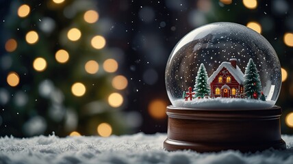 Holiday Snow Globe with Cozy House and Trees