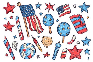 Obraz premium 4th of July, Independence day - greeting design with USA patriotic colors firework burst rays. july, freedom, red, flag, patriotism, illustration, day, blue, design, background, event, poster,