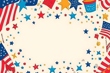 Fototapeta premium 4th of July, Independence day - greeting design with USA patriotic colors firework burst rays. july, freedom, red, flag, patriotism, illustration, day, blue, design, background, event, poster,