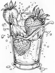 Coloring sketch of juice fruit splash in glass version 1