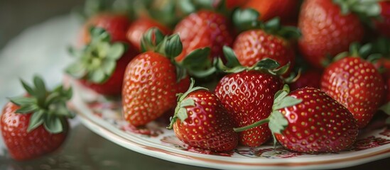 Strawberries Arranged On A Plate Captured In Detail