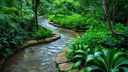 Obraz premium Lazy river winding through lush greenery