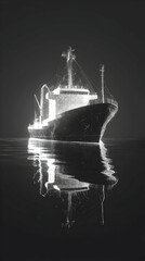 Fototapeta premium 3D Illustration Cargo Ship, Plexus Effect, Dark Background